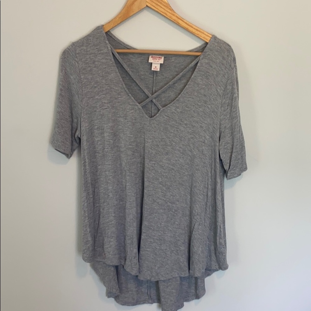 High low grey cross front top